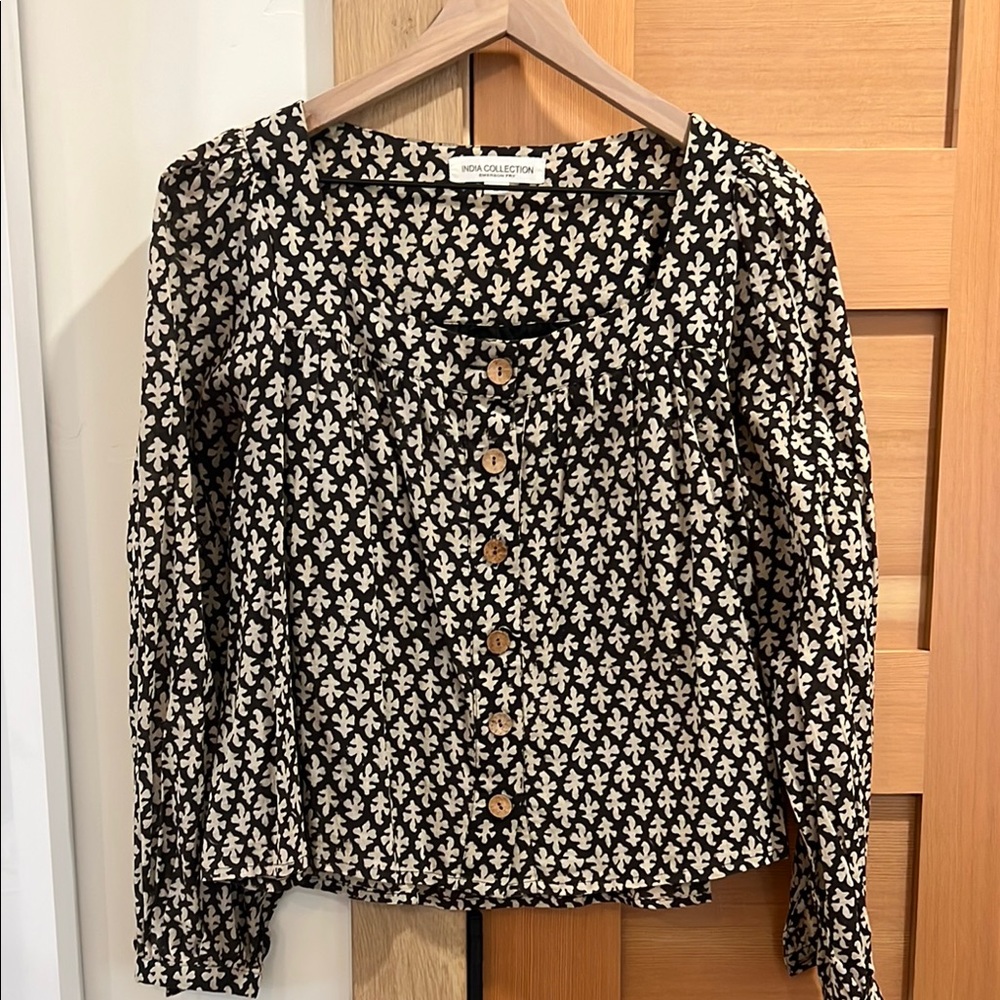 Emerson Fry White Smocked Long Sleeve Blouse